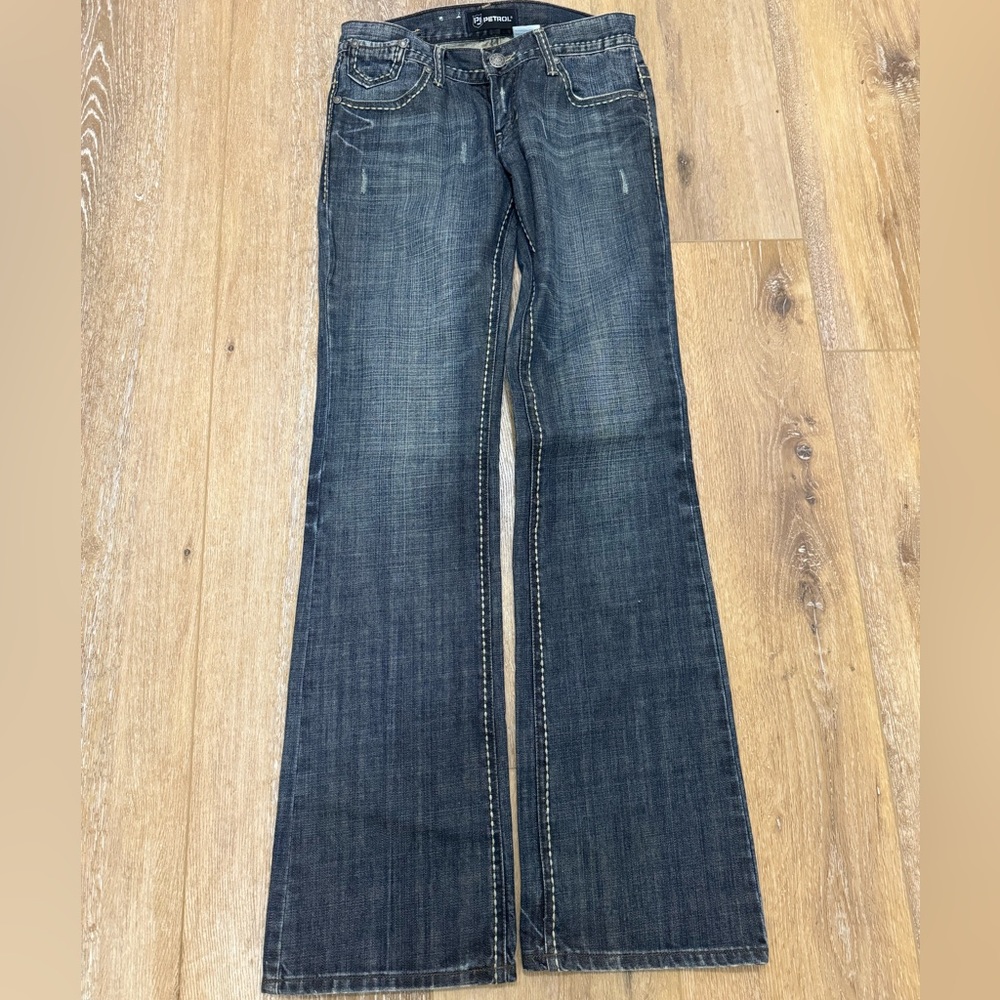 Petrol Jeans Star, boot cut, western, low rise jeans wide stitch size 2 Long